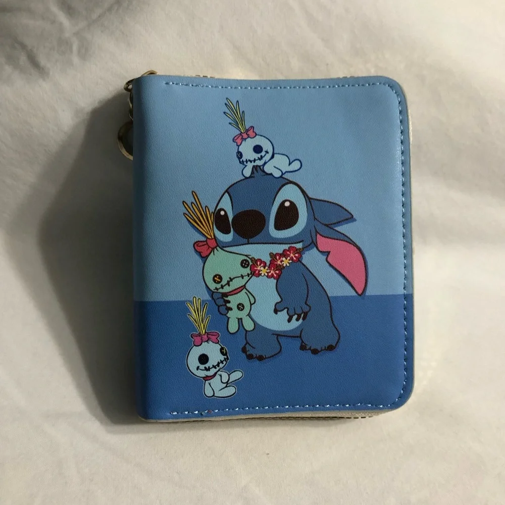 Disney  Stitch and Helanho wallet  top Zip closures. blue 4”WX4-1/2”L